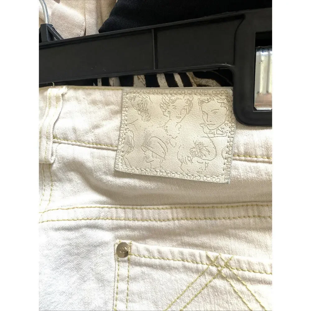 Vintage 07P CHANEL FR-36 Slim Leg Cream Cotton Jeans Pants 2007